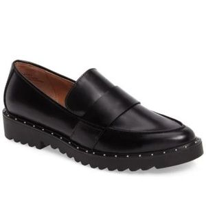 Halogen Black Patent Leather Studded Loafers